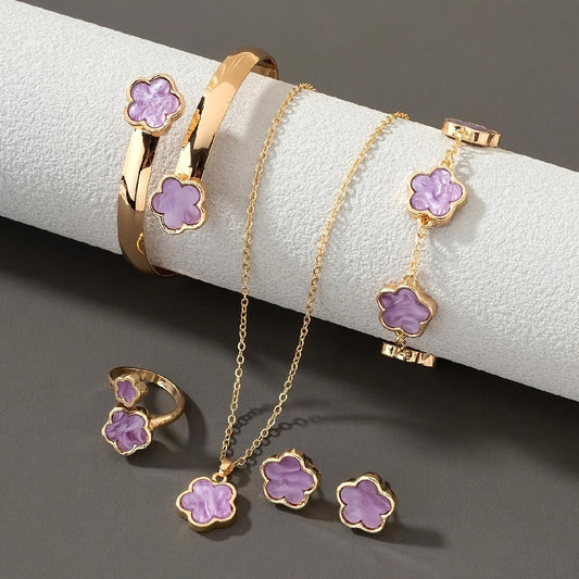 Luxe Clover - Pack de collar, brazalete, pulsera, pendientes y anillo