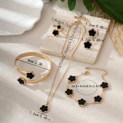 Luxe Clover - Pack de collar, brazalete, pulsera, pendientes y anillo